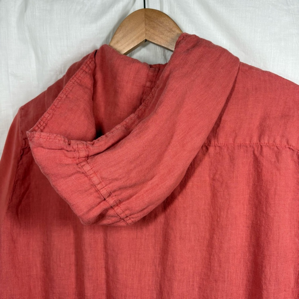 Flax 100% Linen Coral Salmon Hooded Drawstring Light Shacket Shirt Tunic Size‎ S - Picture 7 of 11